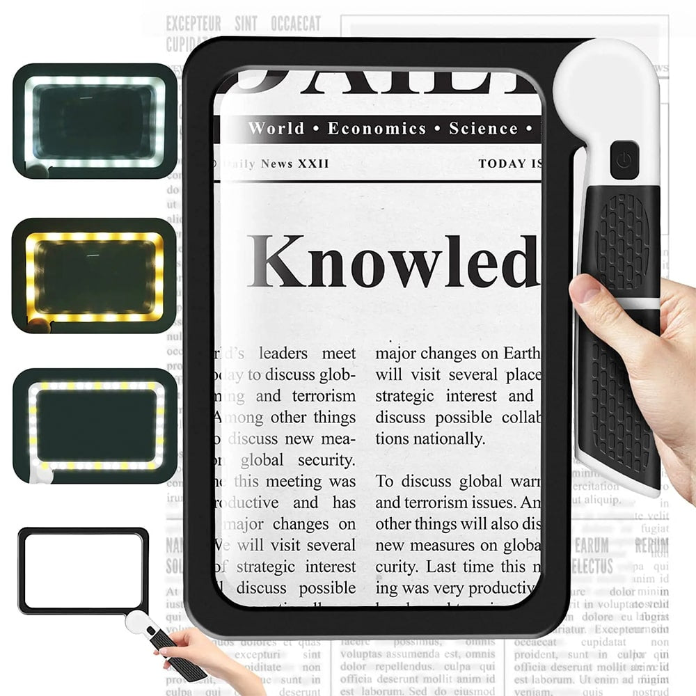 Illuminated 5X Magnifier with 48 LEDs | Foldable Rectangular Handheld Magnifying Lens for Reading, Hobbies & Crafts | Large Viewing Area | Lonoma