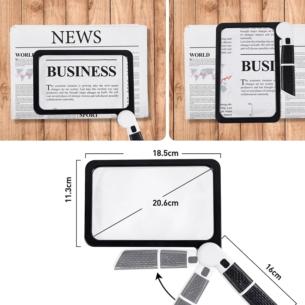 Illuminated 5X Magnifier with 48 LEDs | Foldable Rectangular Handheld Magnifying Lens for Reading, Hobbies & Crafts | Large Viewing Area | Lonoma