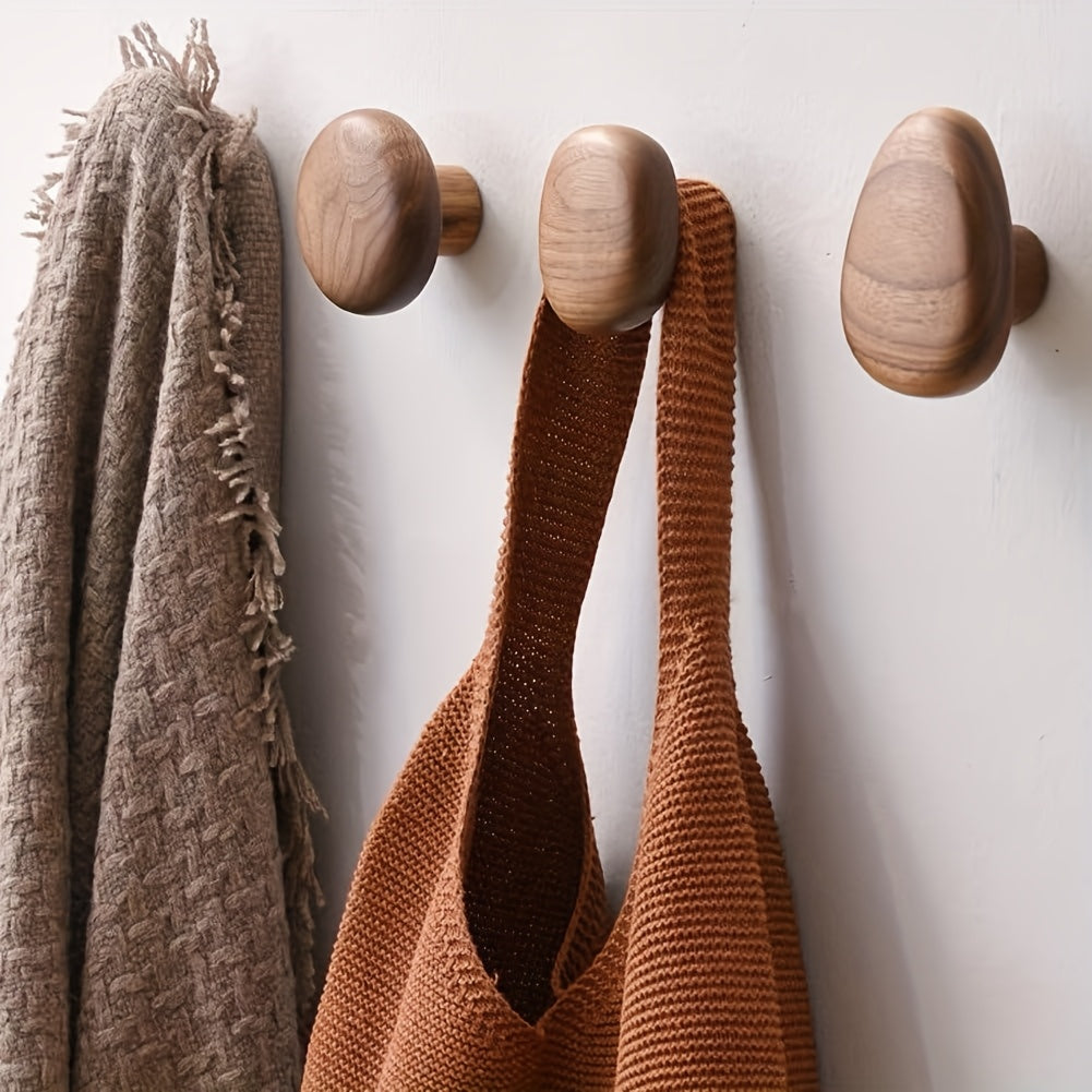 Solid Wood Wall Hooks, Pebble-Shaped Coat Hooks for Entryway, Bathroom, Bedroom & Kitchen, Minimalist Organic Towel Hanger | Lonoma