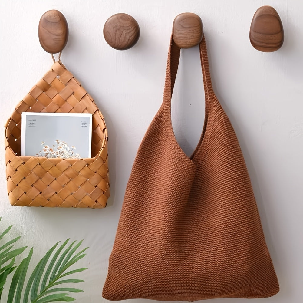 Solid Wood Wall Hooks, Pebble-Shaped Coat Hooks for Entryway, Bathroom, Bedroom & Kitchen, Minimalist Organic Towel Hanger | Lonoma