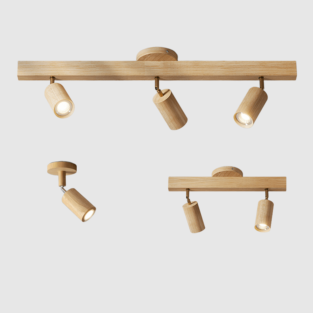 Wood Ceiling Spotlight Bar, Adjustable Solid Wood Track Light in White Oak or Walnut for Living Room, Bedroom, Dining Room & Hallway | Lonoma