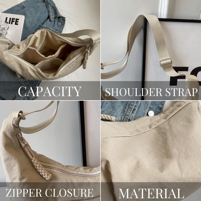 Curved Slouch Shoulder Bag – Lightweight Water-Resistant Nylon Hobo Crossbody Purse for Women, Adjustable Strap, Multi-Pocket Organizer | Lonoma