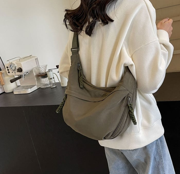 Curved Slouch Shoulder Bag – Lightweight Water-Resistant Nylon Hobo Crossbody Purse for Women, Adjustable Strap, Multi-Pocket Organizer | Lonoma