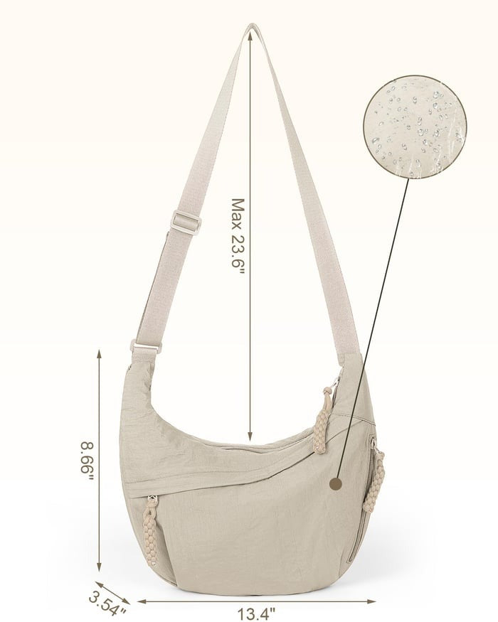 Curved Slouch Shoulder Bag – Lightweight Water-Resistant Nylon Hobo Crossbody Purse for Women, Adjustable Strap, Multi-Pocket Organizer | Lonoma