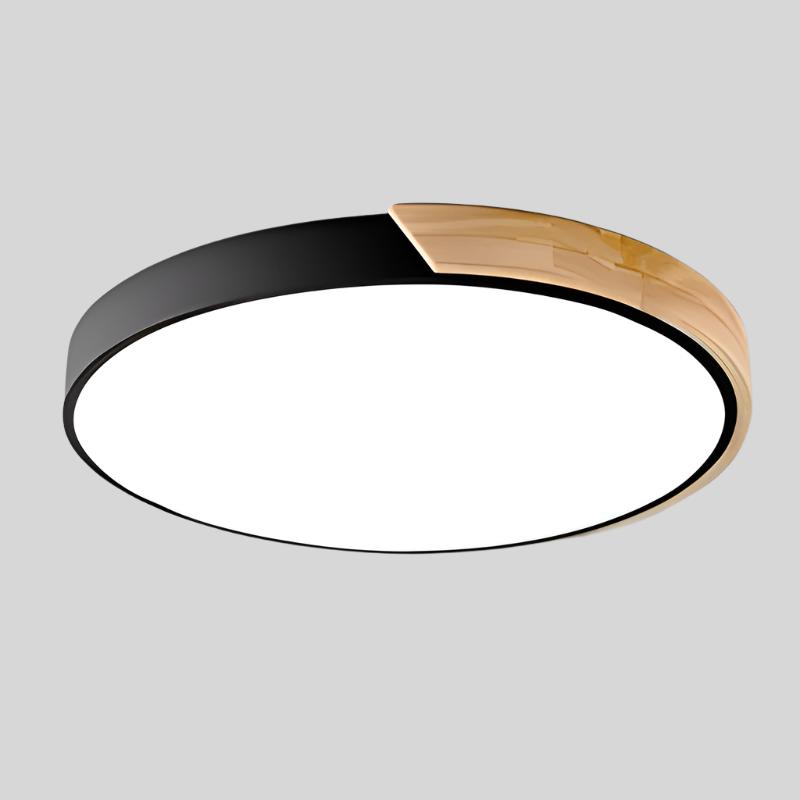 Round Flush Mount Ceiling Light with Wood Accent | Modern Nordic LED Fixture for Bedroom Living Room | 9-12 inch Macaron Design in 6 Colors | Lonoma