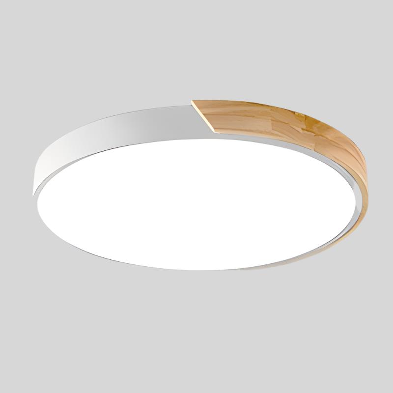 Round Flush Mount Ceiling Light with Wood Accent | Modern Nordic LED Fixture for Bedroom Living Room | 9-12 inch Macaron Design in 6 Colors | Lonoma