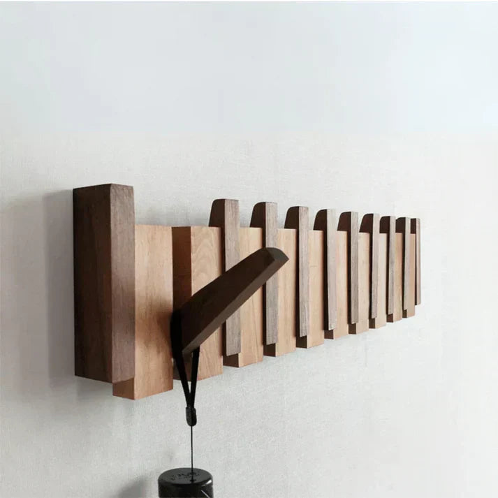 Wall Mounted Coat Rack with Piano Key Design, Solid Wood Hooks for Entryway, Hallway, Bedroom, Music Room Decor, Walnut Beech | Lonoma