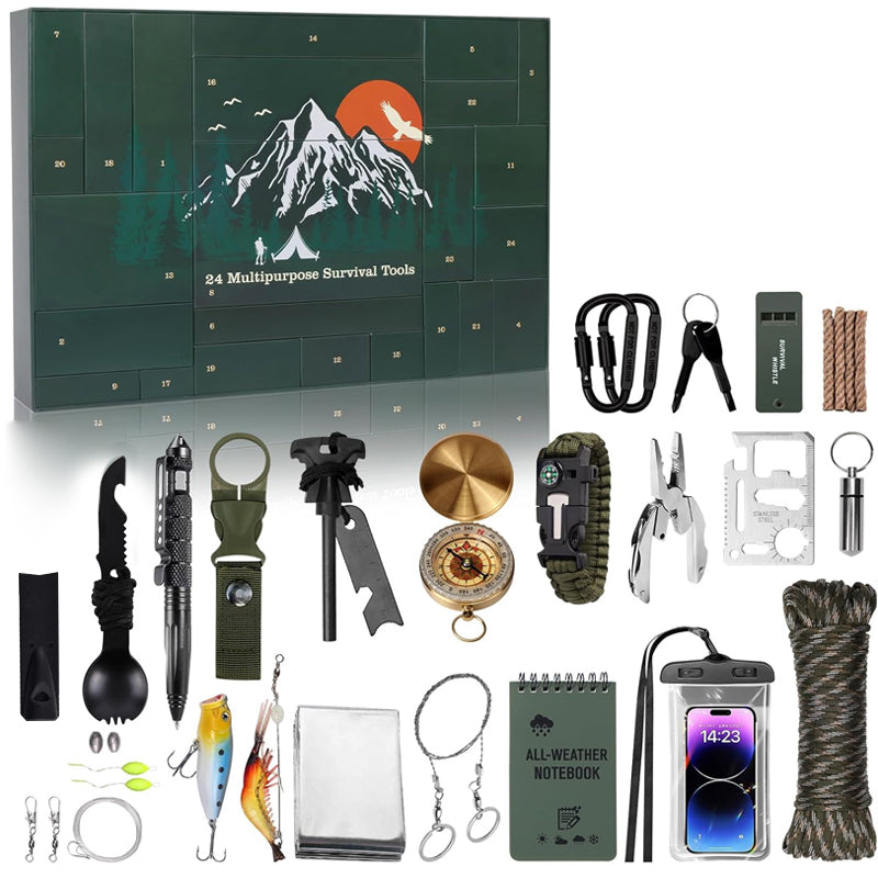 24-Day Outdoor Gear Countdown Calendar with Survival Tools & Accessories for Camping Hiking Adventures | Lonoma