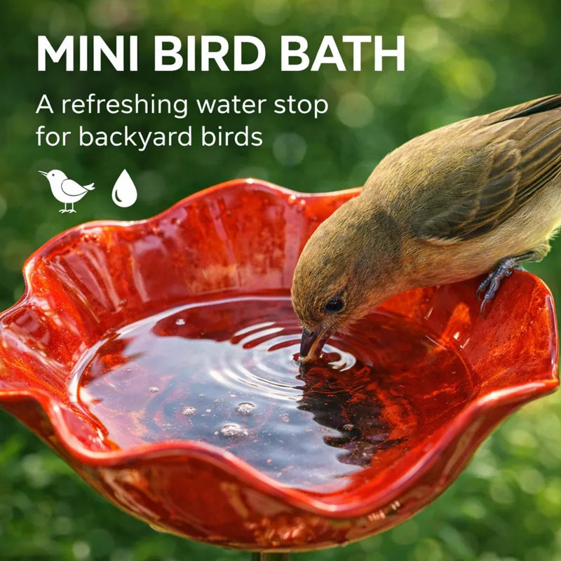 Metal Garden Stake Bird Bath 24 in Flower-Shaped Water Dish for Birds Butterflies Bees Yard Art Lawn Ornament Outdoor Decor Stakes | Lonoma