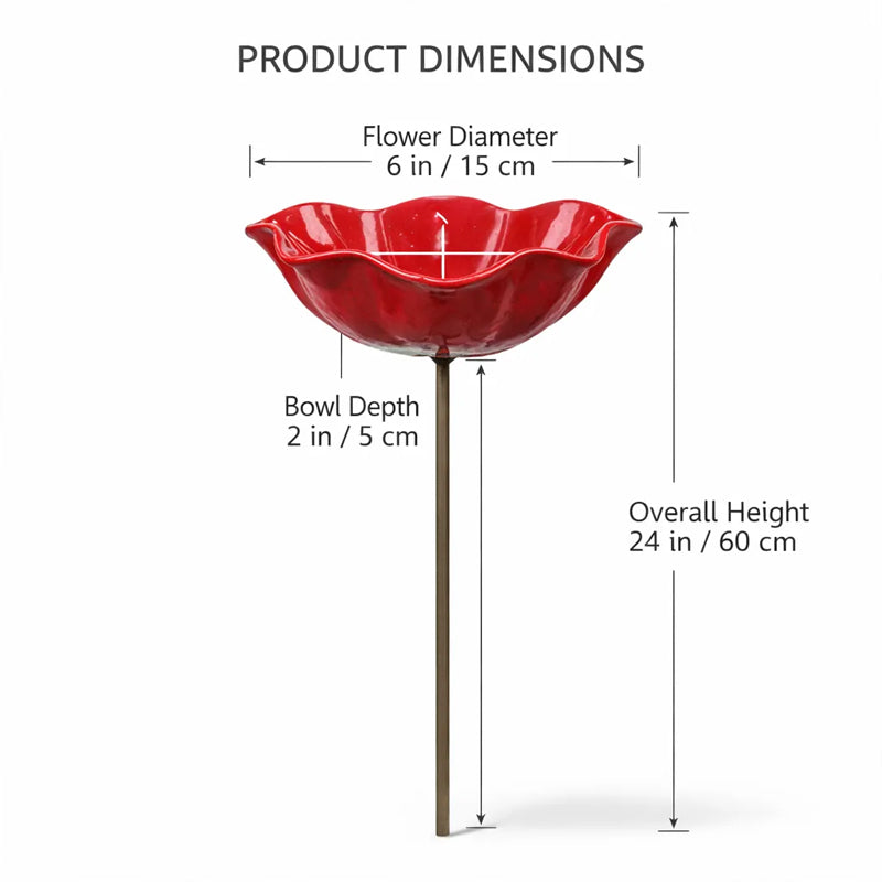 Metal Garden Stake Bird Bath 24 in Flower-Shaped Water Dish for Birds Butterflies Bees Yard Art Lawn Ornament Outdoor Decor Stakes | Lonoma