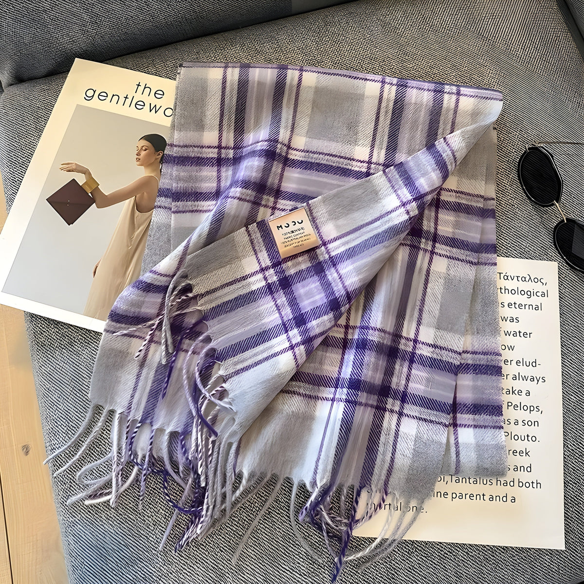 Plaid Cashmere Winter Scarf for Women 79 × 28 in Soft Wool Wrap Shawl Classic Checked Pattern Cold Weather Accessory | Lonoma