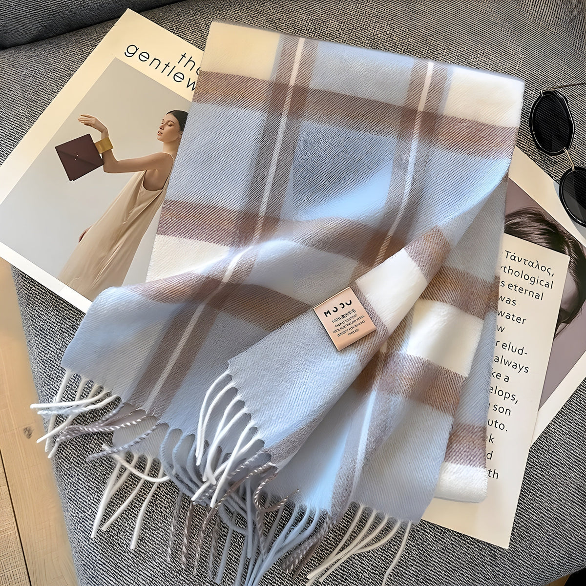 Plaid Cashmere Winter Scarf for Women 79 × 28 in Soft Wool Wrap Shawl Classic Checked Pattern Cold Weather Accessory | Lonoma