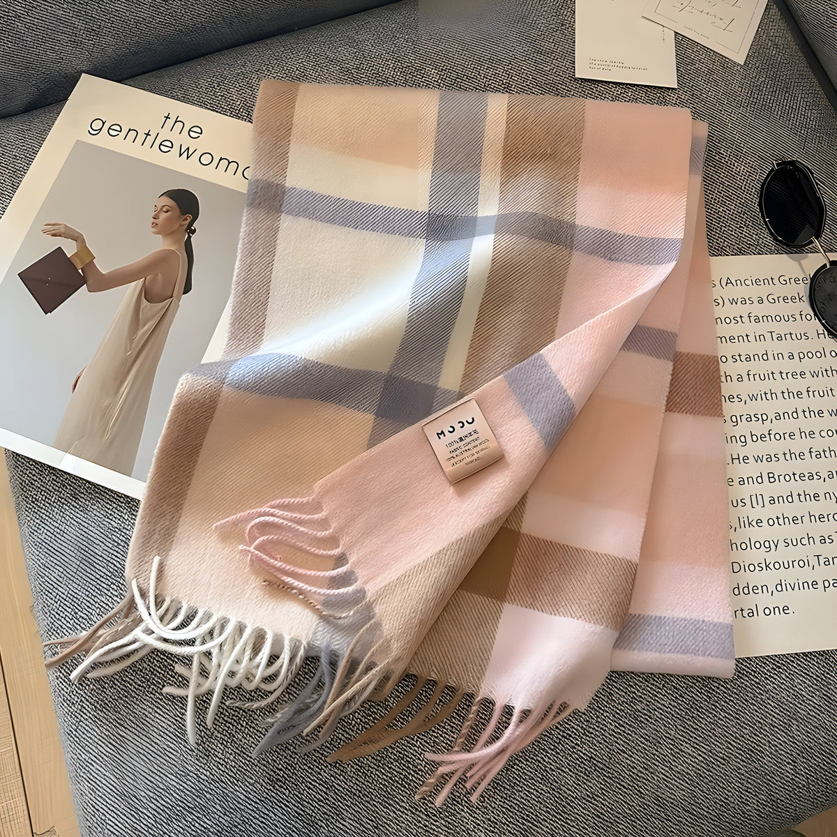 Plaid Cashmere Winter Scarf for Women 79 × 28 in Soft Wool Wrap Shawl Classic Checked Pattern Cold Weather Accessory | Lonoma