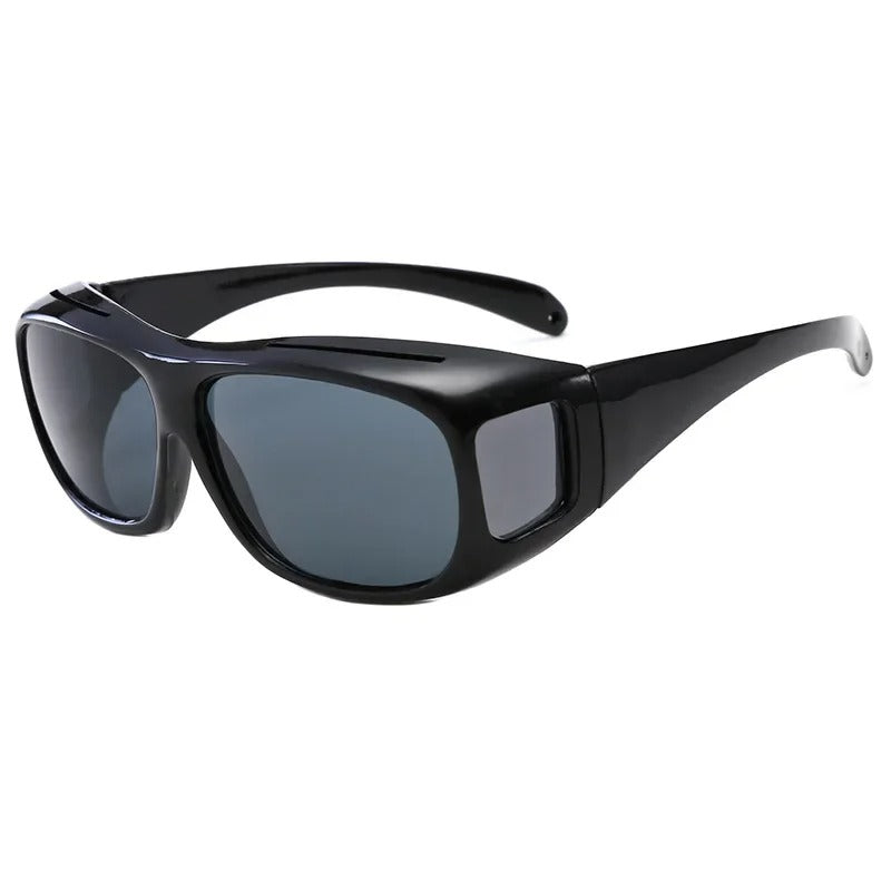Polarized Fit-Over Sunglasses for Prescription Glasses, Black Wraparound with Side Shields for Driving, Fishing & Outdoor Glare Control | Lonoma