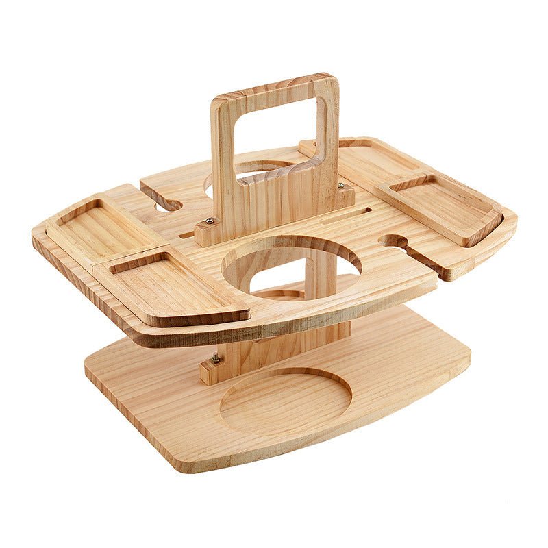 Folding Wooden Wine Table with Bottle & Glass Holders, Natural Wood Outdoor Picnic Table for Patio, Garden, Balcony & Backyard | Lonoma