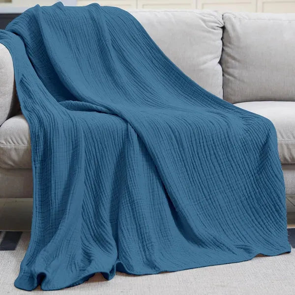 Breathable Cotton Throw Blanket Soft All-Season Muslin Weave for Couch Bed Sofa Living Room Bedroom Hypoallergenic Lightweight | Lonoma