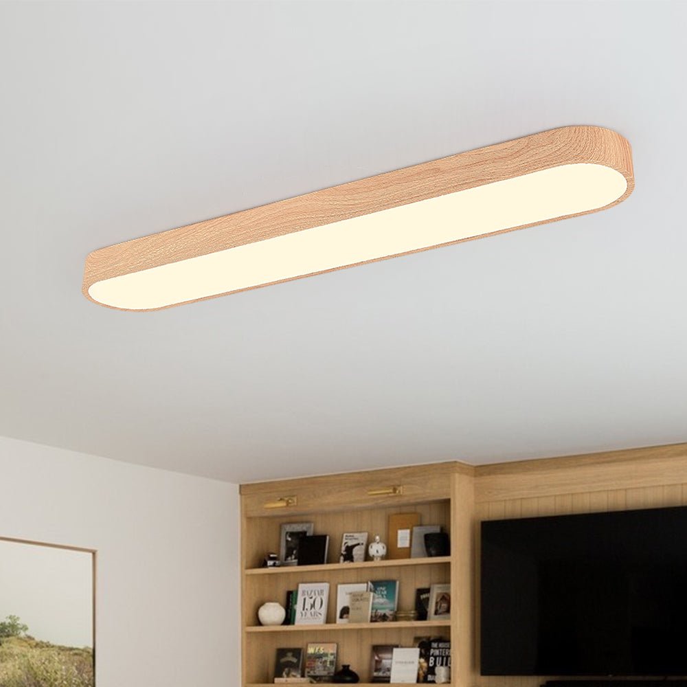 Oval LED Ceiling Light Fixture Wood Grain Metal Finish 26-35 Inch Warm White Cool White Low Profile Flush Mount for Bedroom Living Room | Lonoma