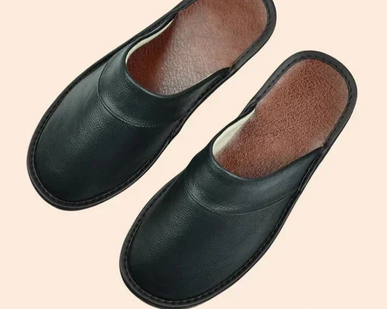 Men's Genuine Leather House Slippers, Soft Indoor Moccasin Slippers for Fall & Winter, Cozy Lightweight Home Shoes for Men | Lonoma