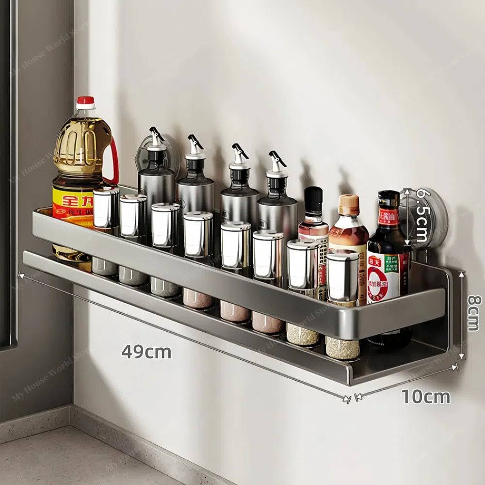 Stainless Steel Wall Shelf Suction Cup Spice Rack No-Drill Kitchen Storage Adjustable 12-20 Inch Organizer for Bathroom Pantry Cooking | Lonoma