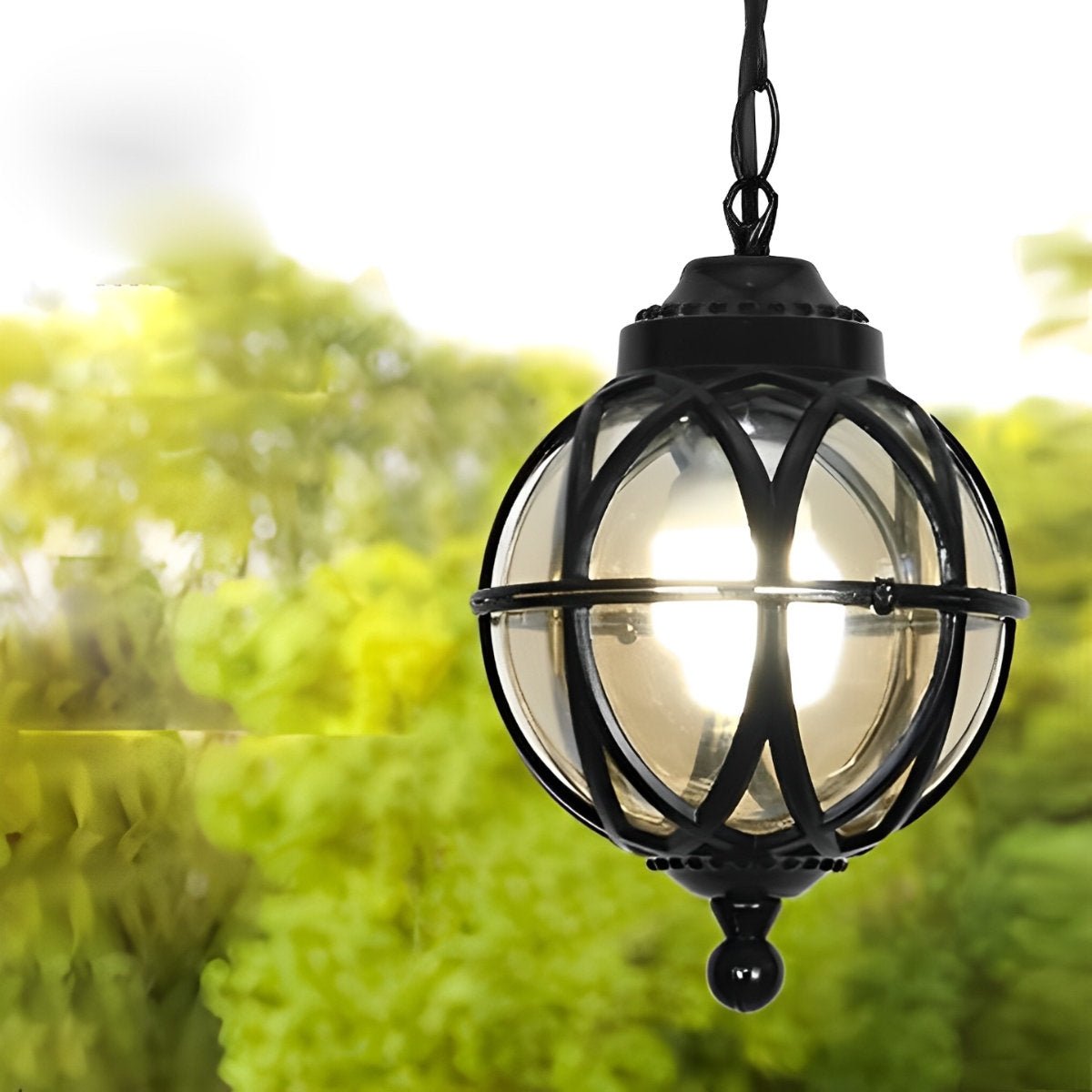 Outdoor Globe Pendant Light, Black Aluminum & Glass E27 Hanging Lamp for Patio, Porch, Pergola, Gazebo & Balcony, Vintage Style | Lonoma