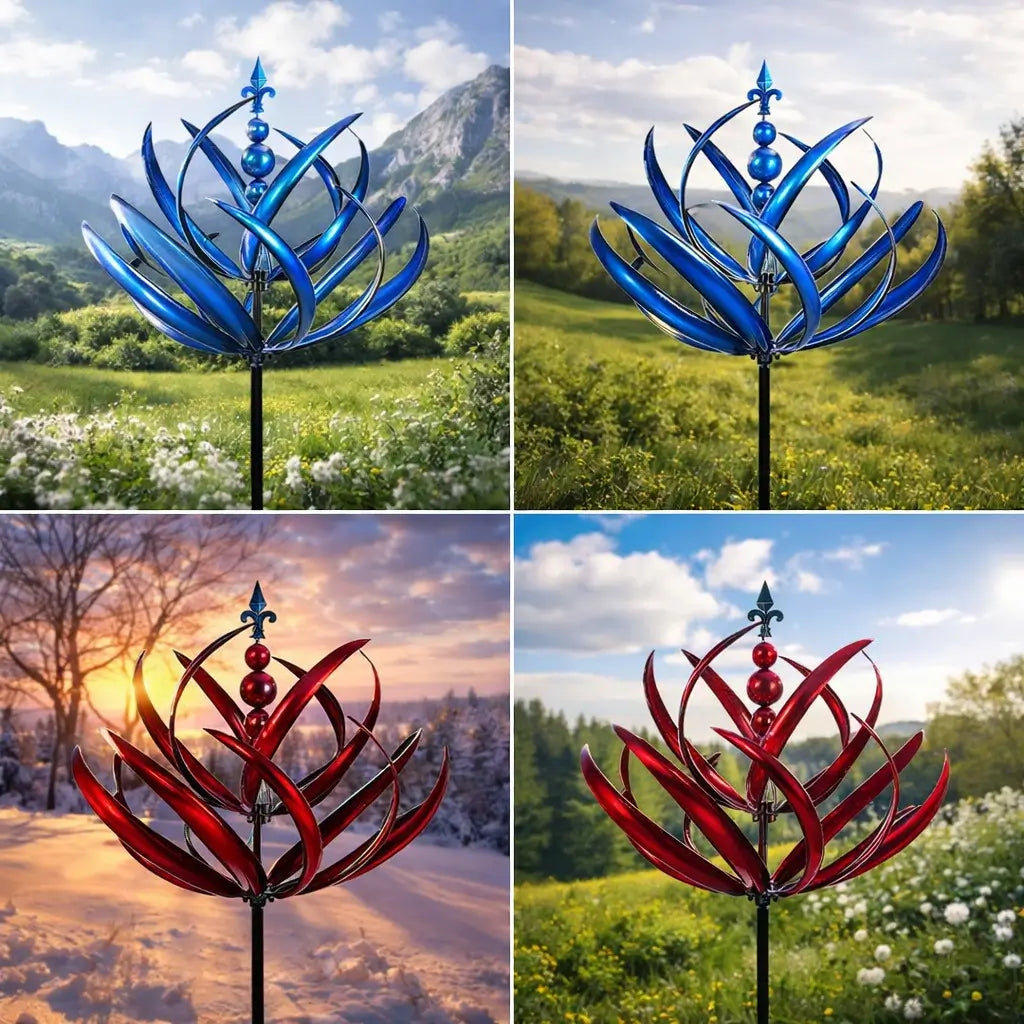 Decorative Wind Spinner Lotus Flower Garden Stake Metal Outdoor Yard Art Weathervane Colorful Spinning Kinetic Sculpture for Lawn Patio | Lonoma