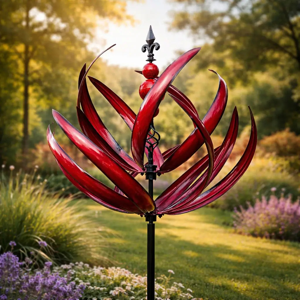Decorative Wind Spinner Lotus Flower Garden Stake Metal Outdoor Yard Art Weathervane Colorful Spinning Kinetic Sculpture for Lawn Patio | Lonoma
