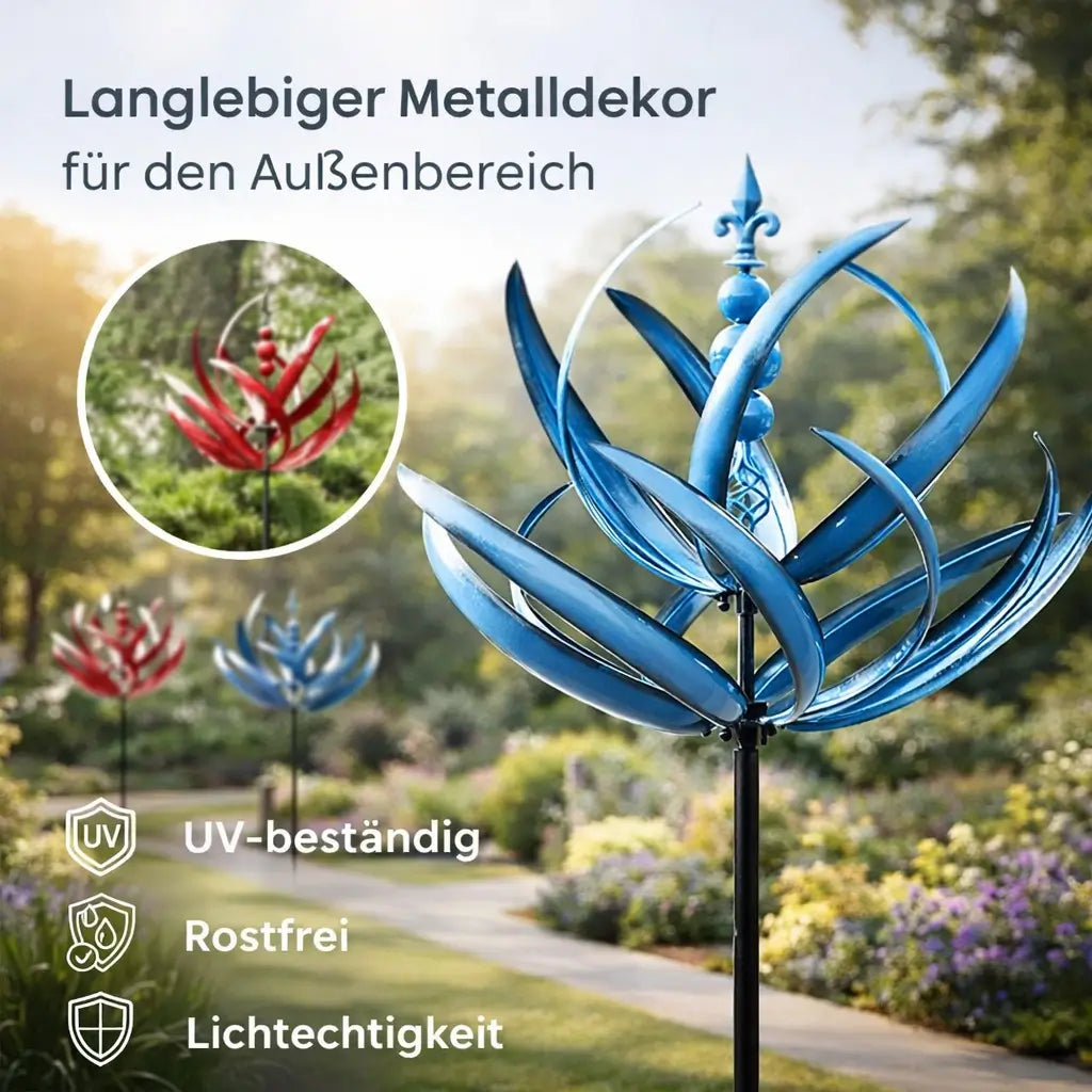 Decorative Wind Spinner Lotus Flower Garden Stake Metal Outdoor Yard Art Weathervane Colorful Spinning Kinetic Sculpture for Lawn Patio | Lonoma
